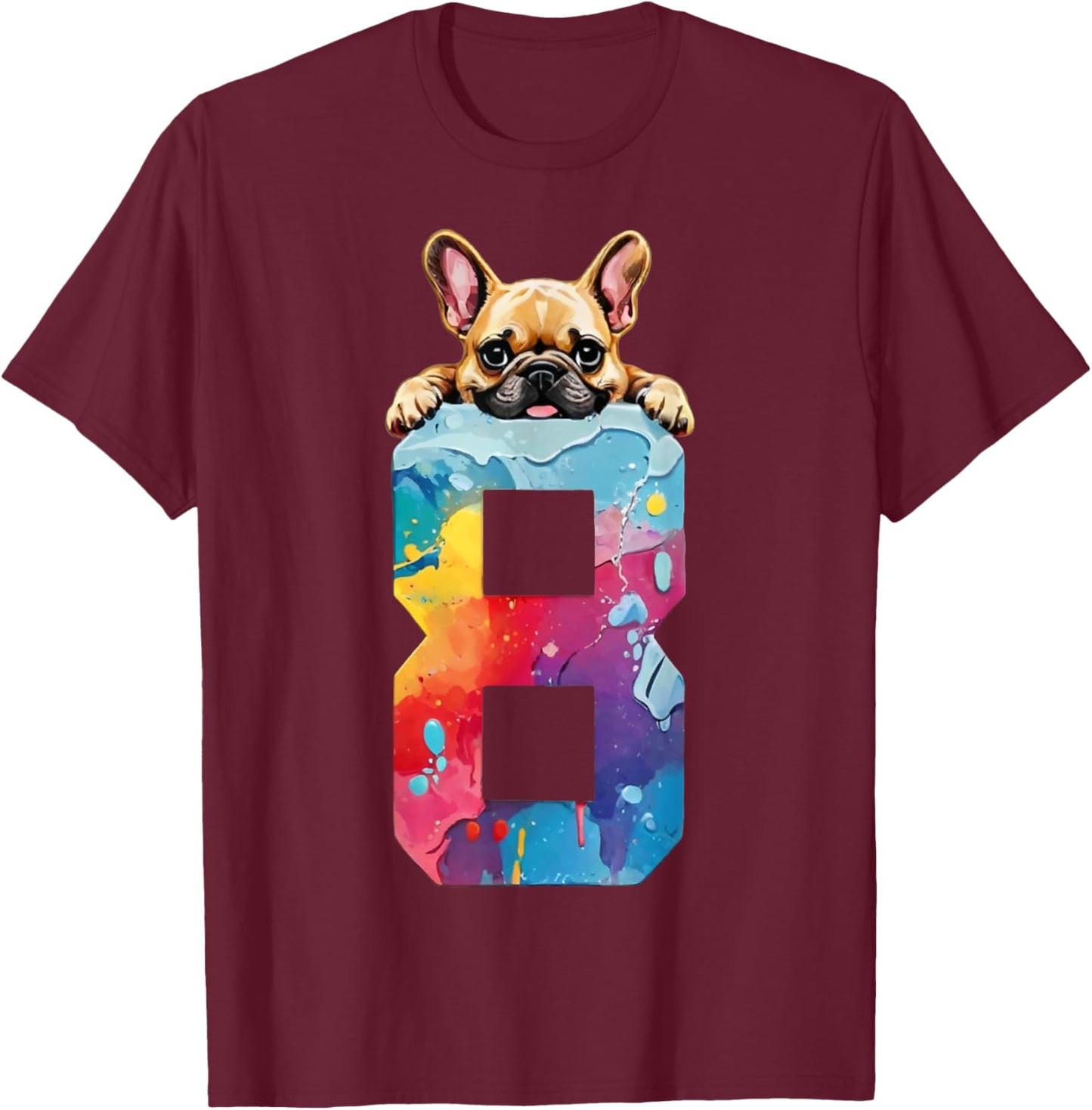 Dog 8 Years French Bulldog 8th Birthday T-Shirt - T-Shirt | Maroon