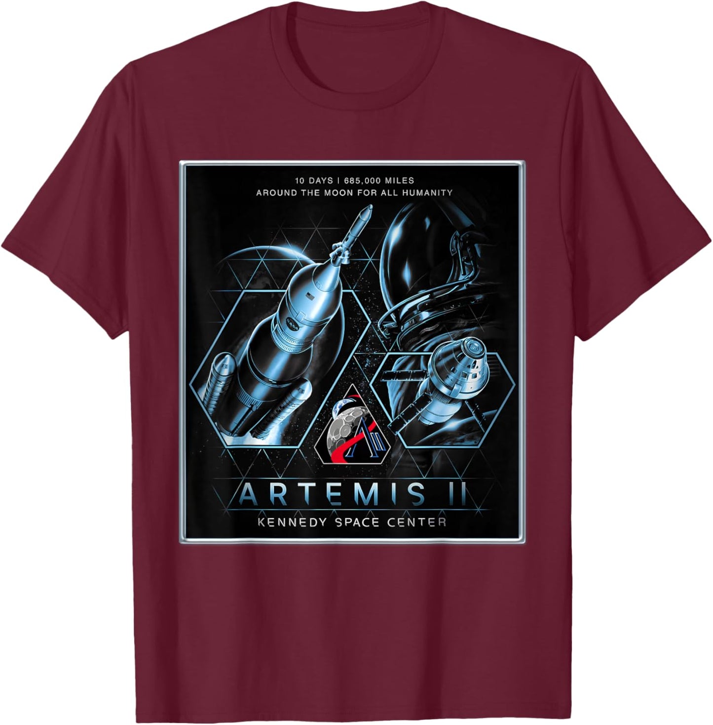 NASA Artemis II Moon Mission SLS Orion T-Shirt - T-Shirt | Maroon