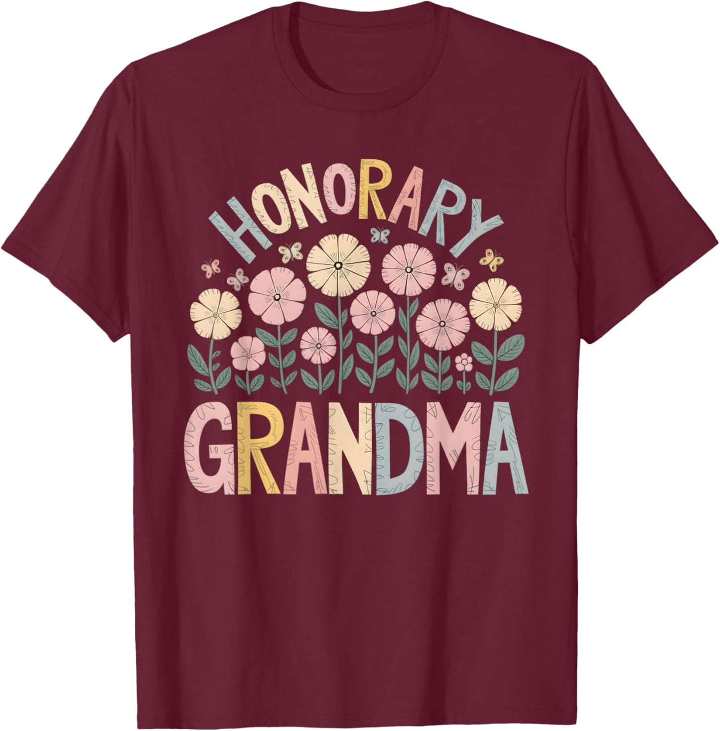 Honorary Grandma Floral T-Shirt - T-Shirt | Maroon