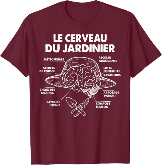 Gardener's Brain Garden Gardening Gardening Funny T-Shirt - T-Shirt | Maroon