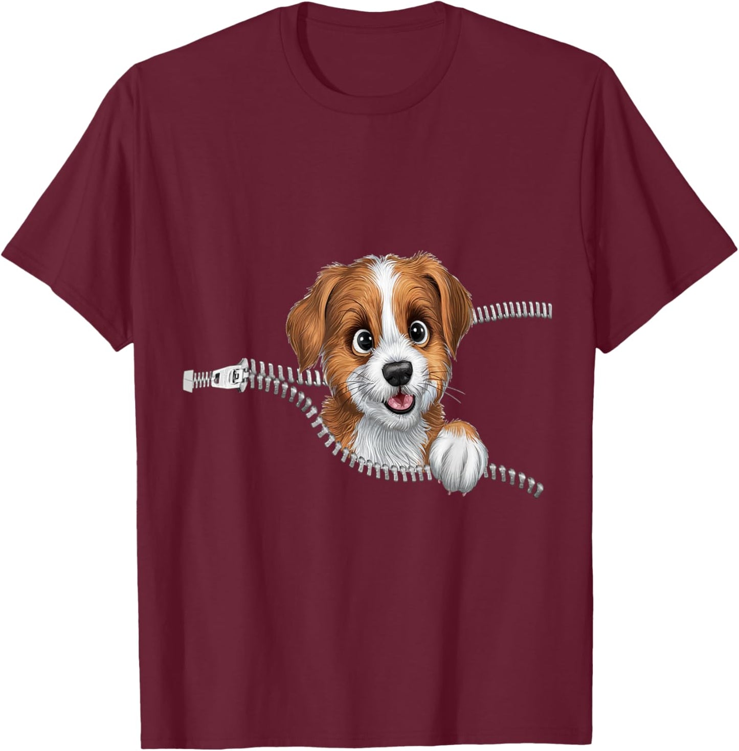 Cute Dog in Pocket Funny Zipper Pocket Graphic Design Puppy Women Girls Kids T-Shirt - T-Shirt | Maroon