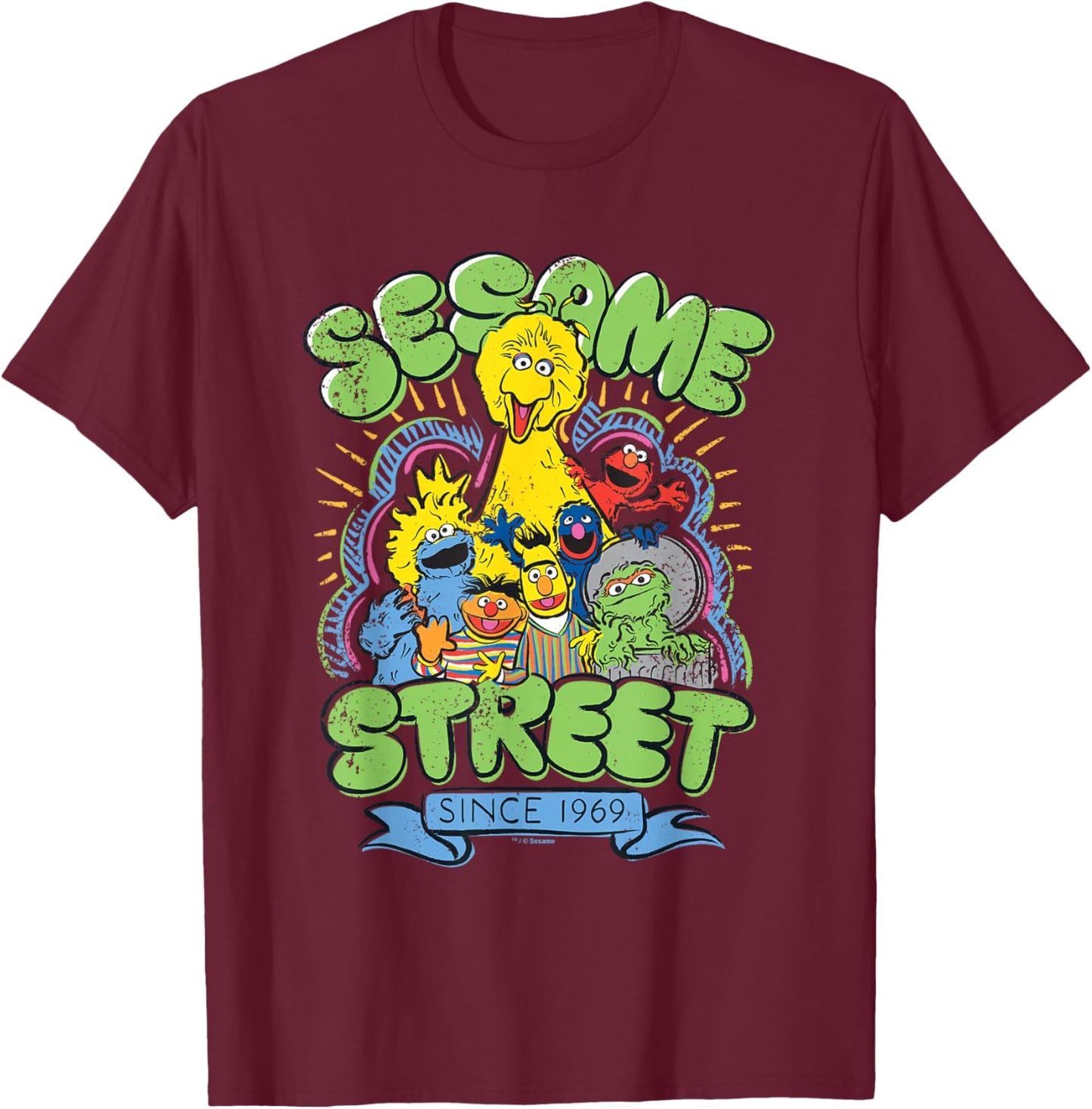 Sesame Street Since 1969 Rough T-Shirt - T-Shirt | Maroon