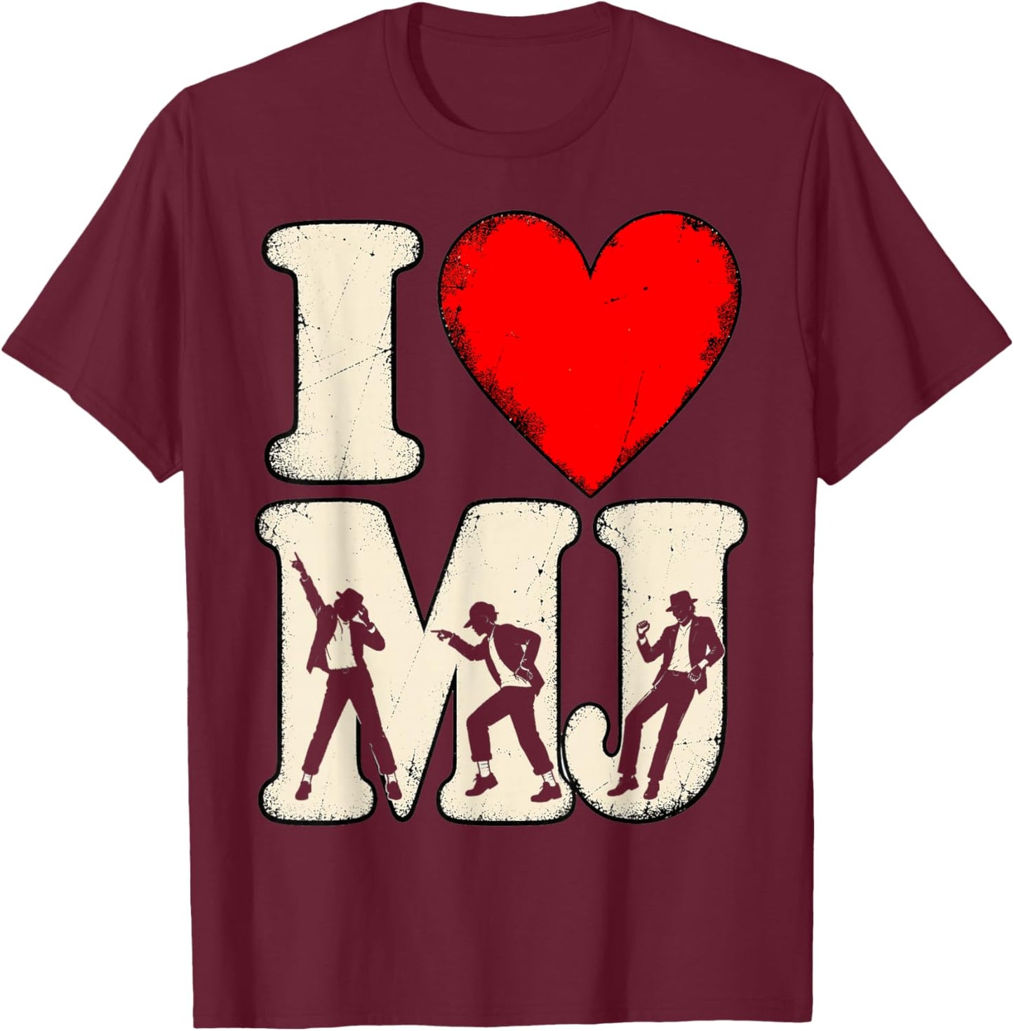 I Love MJ Vintage Fan Merch Red Heart T-Shirt - T-Shirt | Maroon