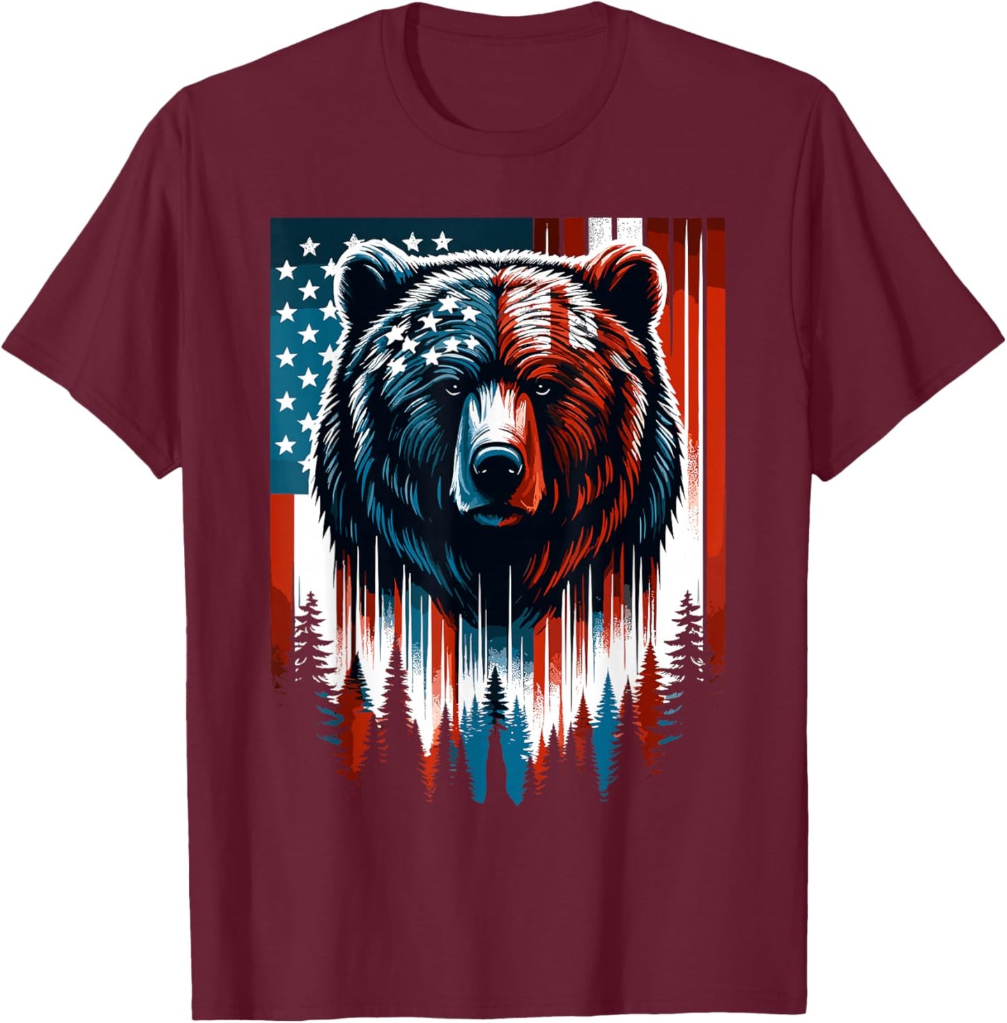 Bear American Flag Shirt Wildlife 4th of July Patriotic T-Shirt - T-Shirt | Maroon