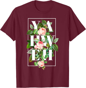 YHWH Yahweh Hebrew God Jewish Christian Retro Flower T-Shirt - T-Shirt | Maroon