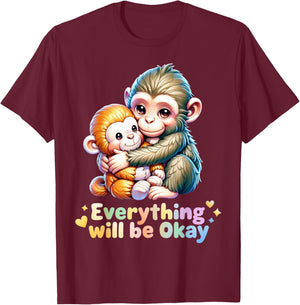 Cute Baby Monkey Punch Everything Will Be Okay Punch Meme T-Shirt - T-Shirt | Maroon