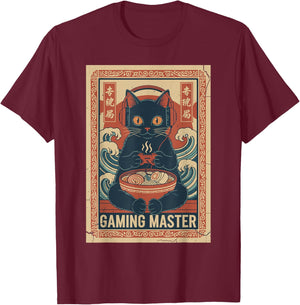 Cute Kawaii Gamer Cat Japanese Ramen Gaming Boys Kids T-Shirt - T-Shirt | Maroon