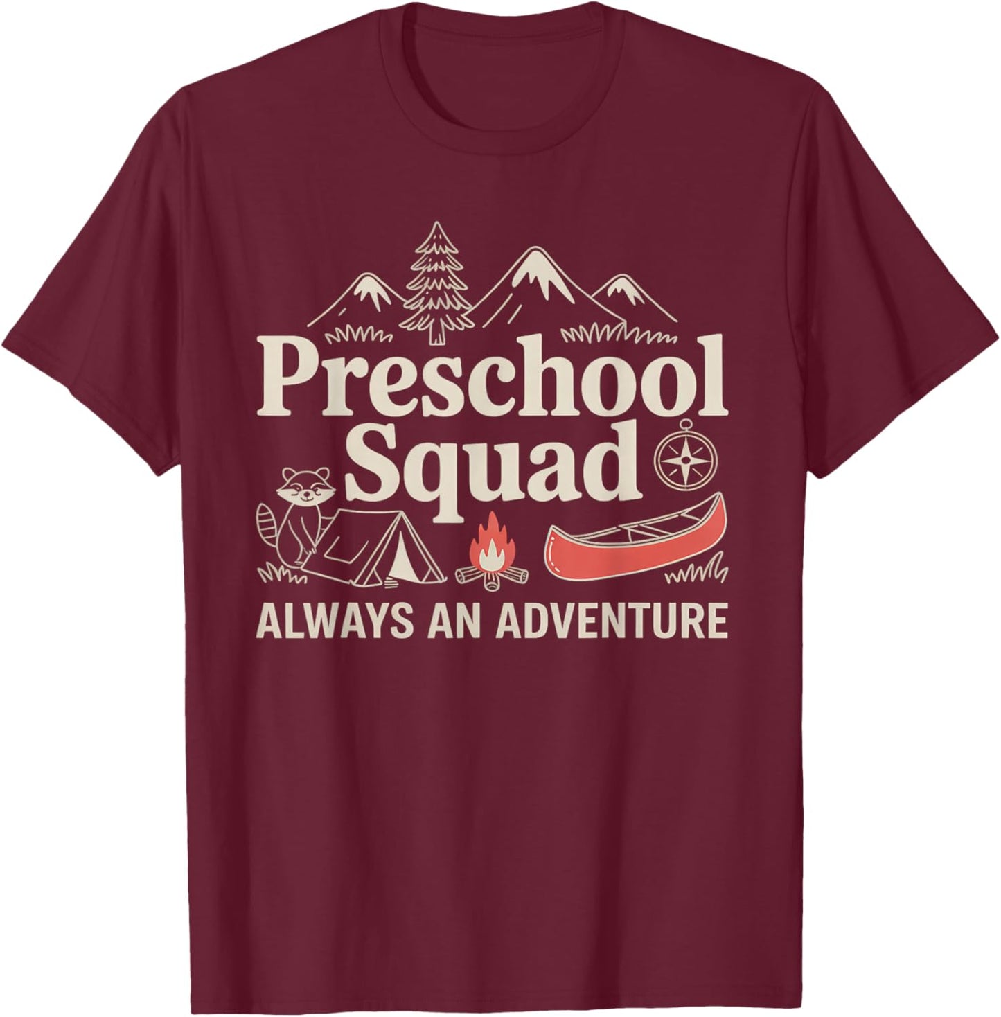 Pre-K Squad Adventure Camping Preschool Teacher Boy Girl Kid T-Shirt - T-Shirt | Maroon