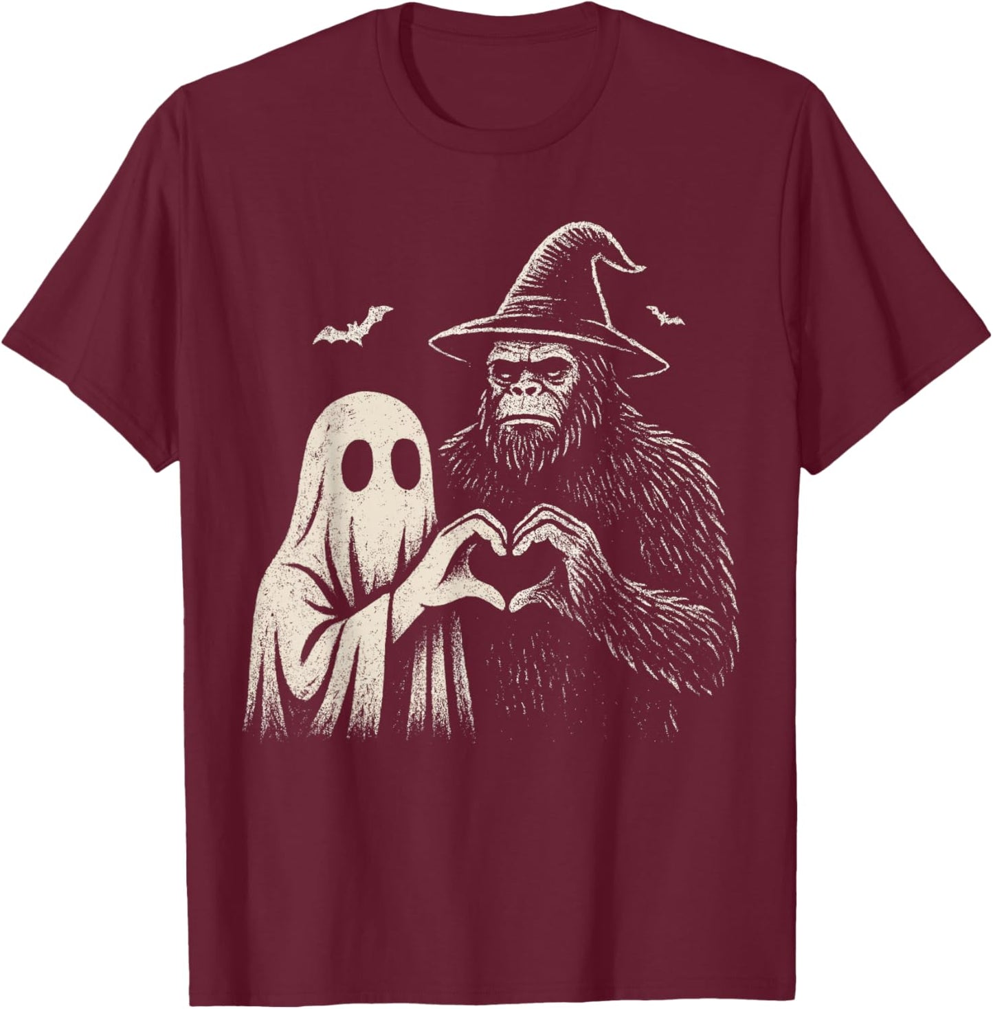 Sasquatch Ghost Love Hand Sign Bigfoot Halloween Men Spooky T-Shirt - T-Shirt | Maroon