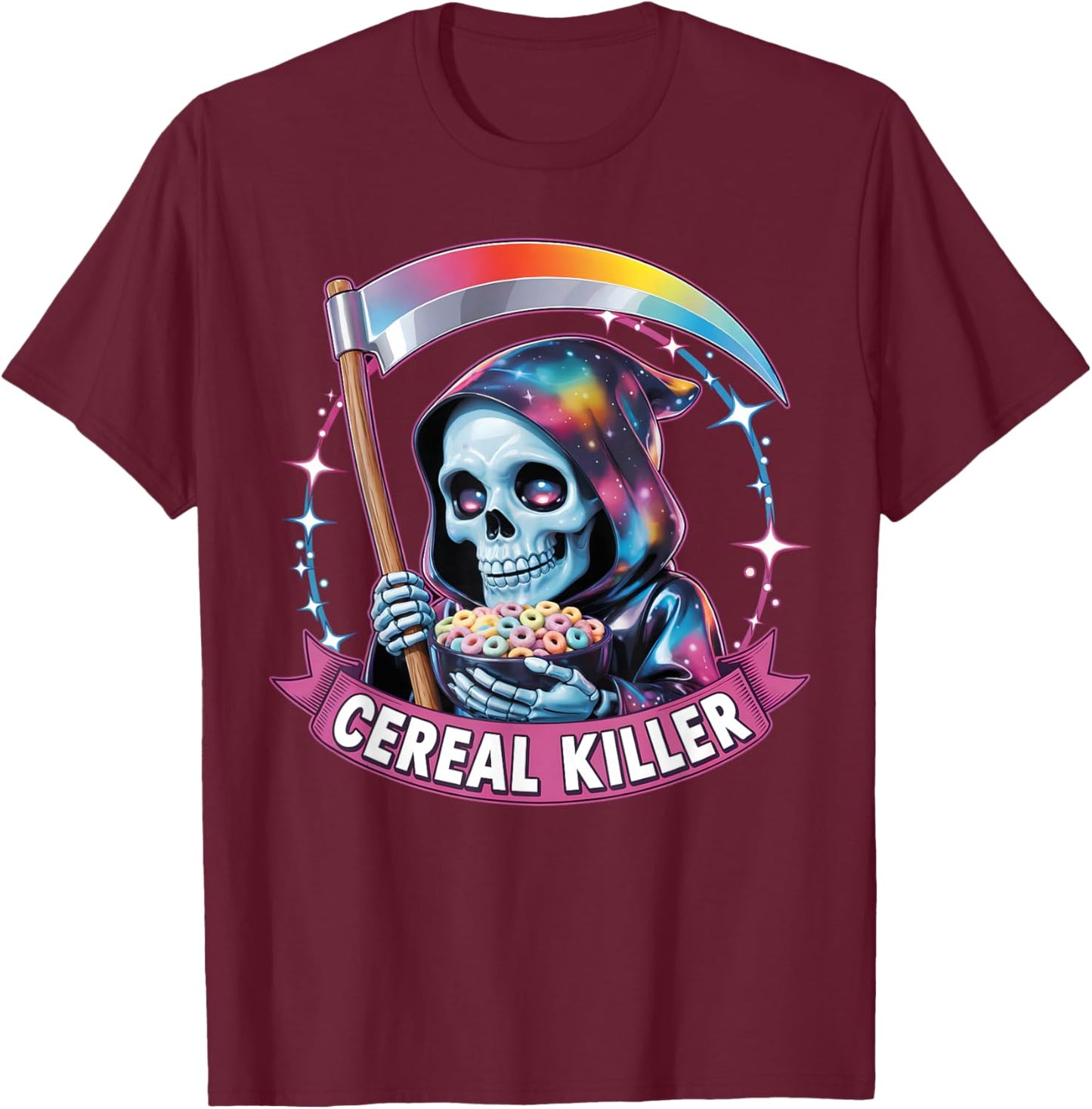 Cereal Killer Spooky Pastel Vaporwave Grim Reaper Halloween T-Shirt - T-Shirt | Maroon