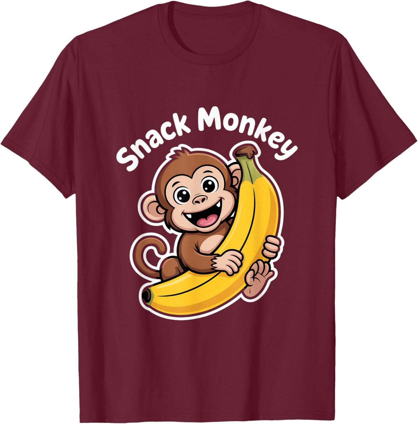 Snack Monkey Cute Banana Lover Fun Cartoon Style T-Shirt - T-Shirt | Maroon