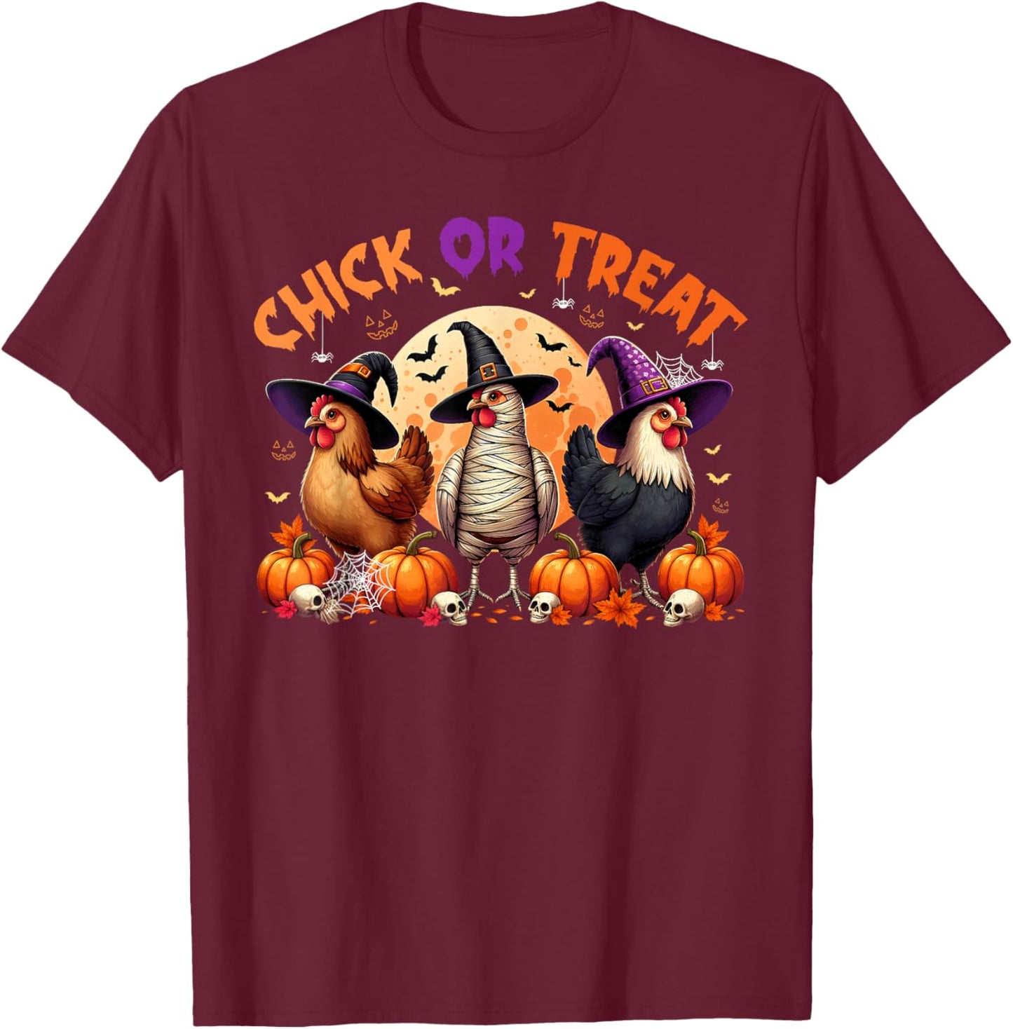 Fall Halloween Chicken Pumpkin Chick Or Treat Spooky Farmer T-Shirt - T-Shirt | Maroon