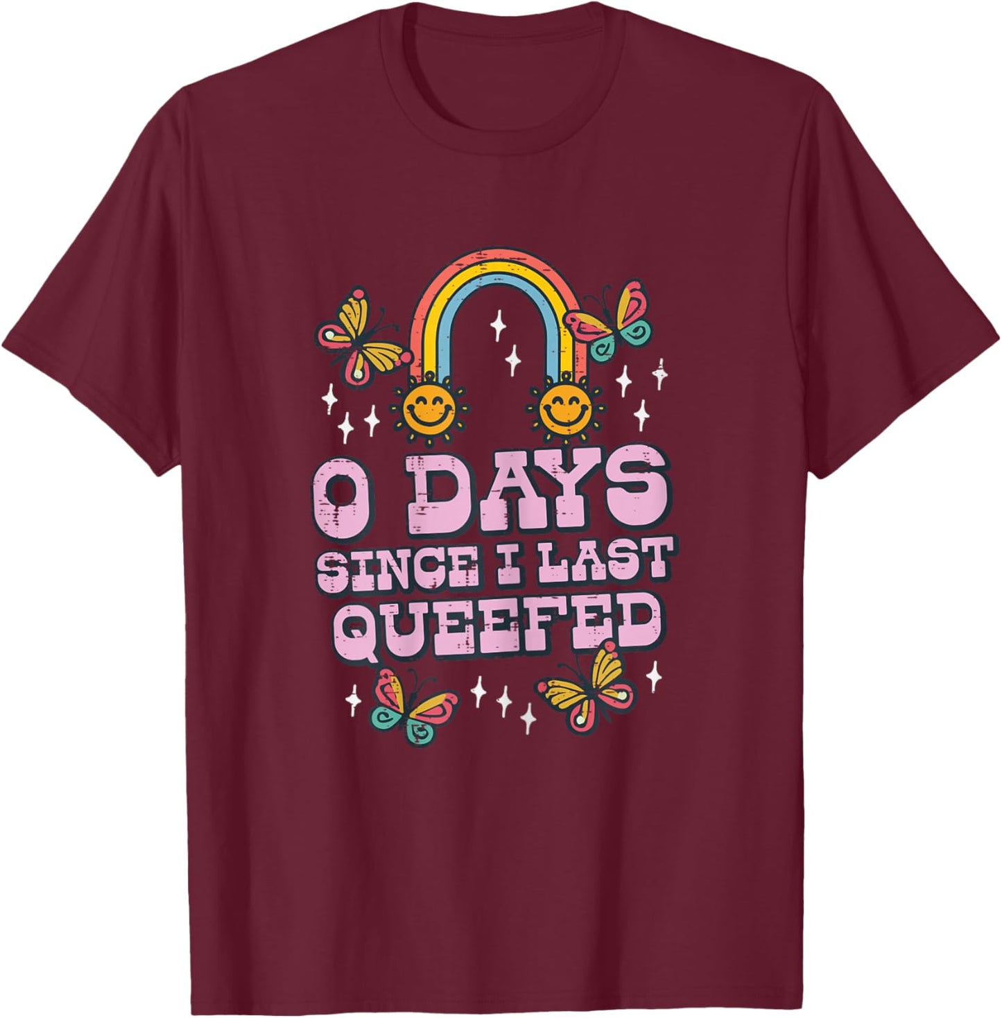 0 Days Since I Last Queefed Funny Inappropriate Humor Women T-Shirt - T-Shirt | Maroon
