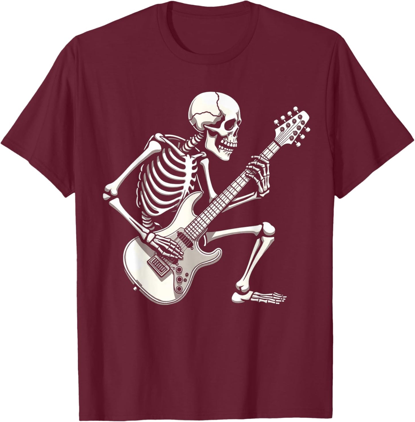 Halloween Skeleton Playing Guitar Rock And Roll Graphic art T-Shirt - T-Shirt | Maroon