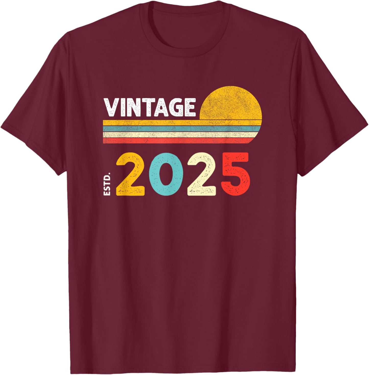 Vintage 2025 , Small, Black T-Shirt - T-Shirt | Maroon