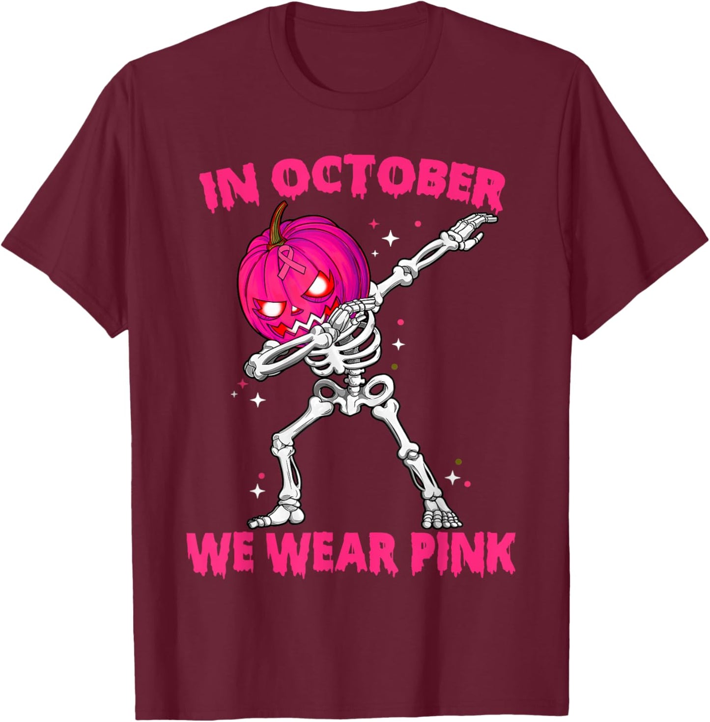 In October We Wear Pink Breast Cancer Pumpkin Halloween Boys T-Shirt - T-Shirt | Maroon