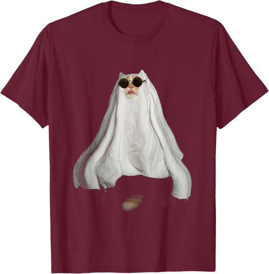Ghost Cat Meme Funny Halloween Men Women Kids T-Shirt - T-Shirt | Maroon