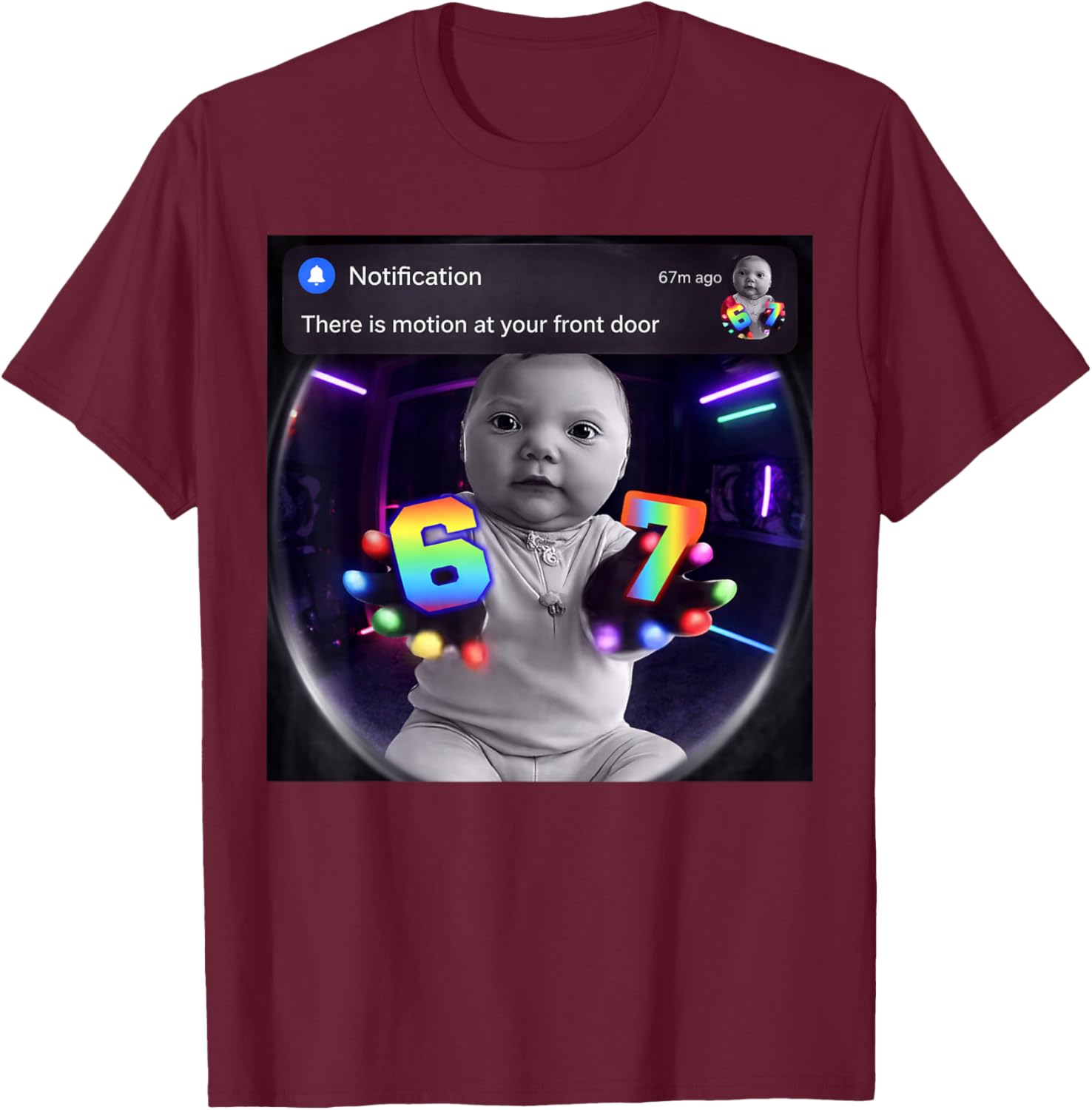 Funny Ai Baby Gloves Led 67 Motion at Your Front Door Meme T-Shirt - T-Shirt | Maroon