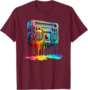 Dripping Paint Boombox Old School 80s Music Hip Hop T-Shirt - T-Shirt | Maroon