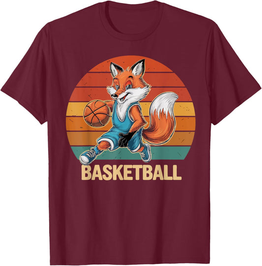 Vintage The fox Playing Basketball The fox lovers basketball T-Shirt - T-Shirt | Maroon