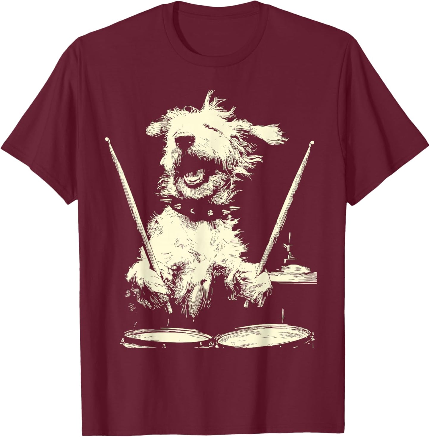 Goldendoodle Playing Drums Funny Musician Dog Drummer Punk T-Shirt - T-Shirt | Maroon