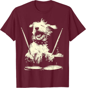 Goldendoodle Playing Drums Funny Musician Dog Drummer Punk T-Shirt - T-Shirt | Maroon