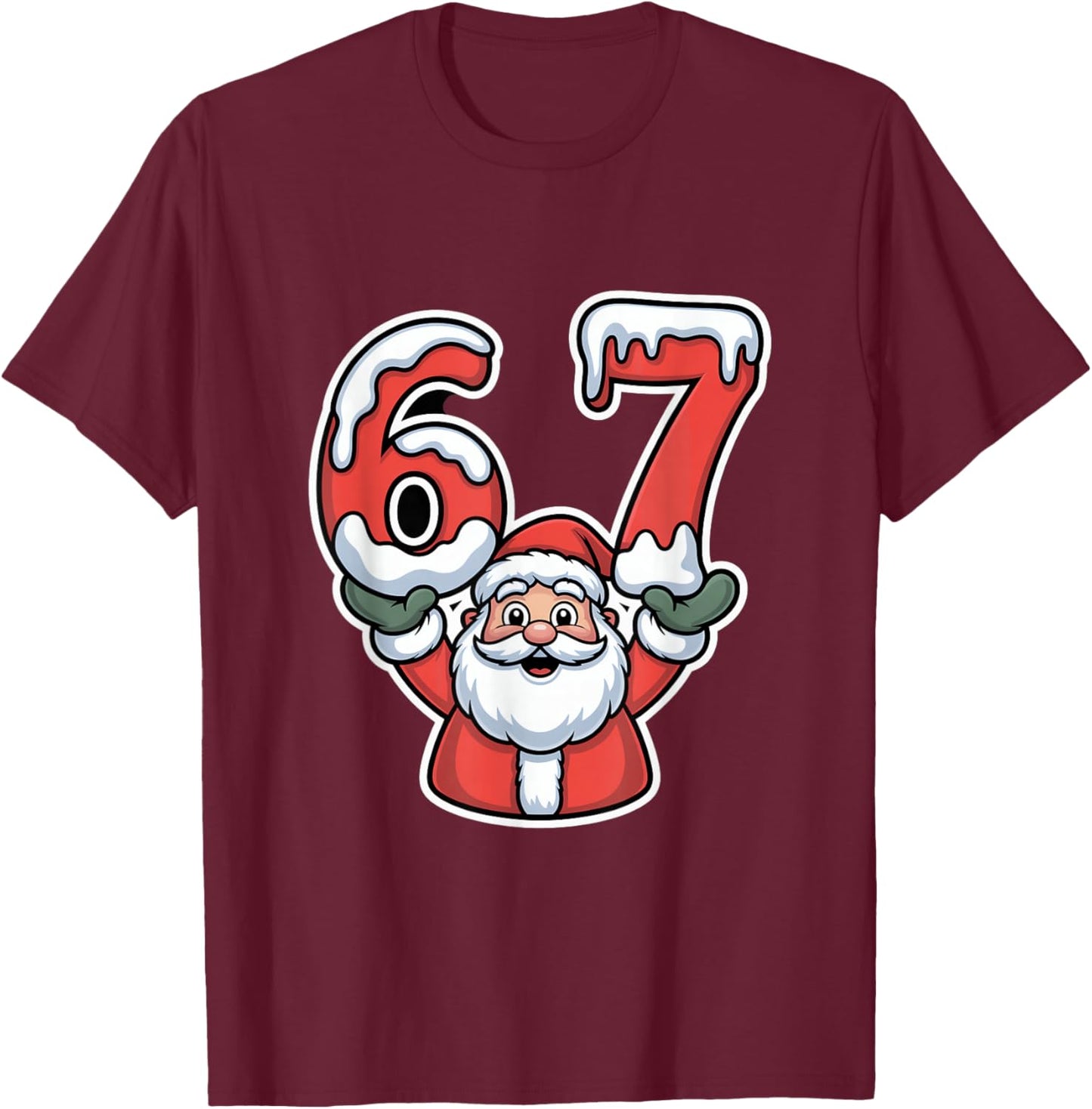 Merry Christmas 67 Snowy Numbers Santa Claus T-Shirt - T-Shirt | Maroon
