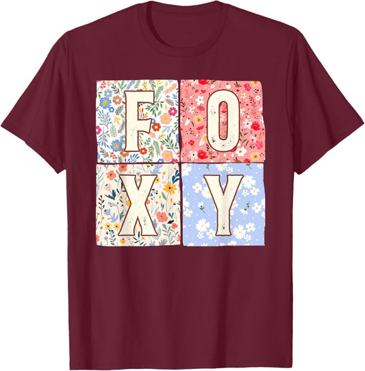 Foxy Grandma Grandmother Mother's Day Boho Floral Flower T-Shirt - T-Shirt | Maroon