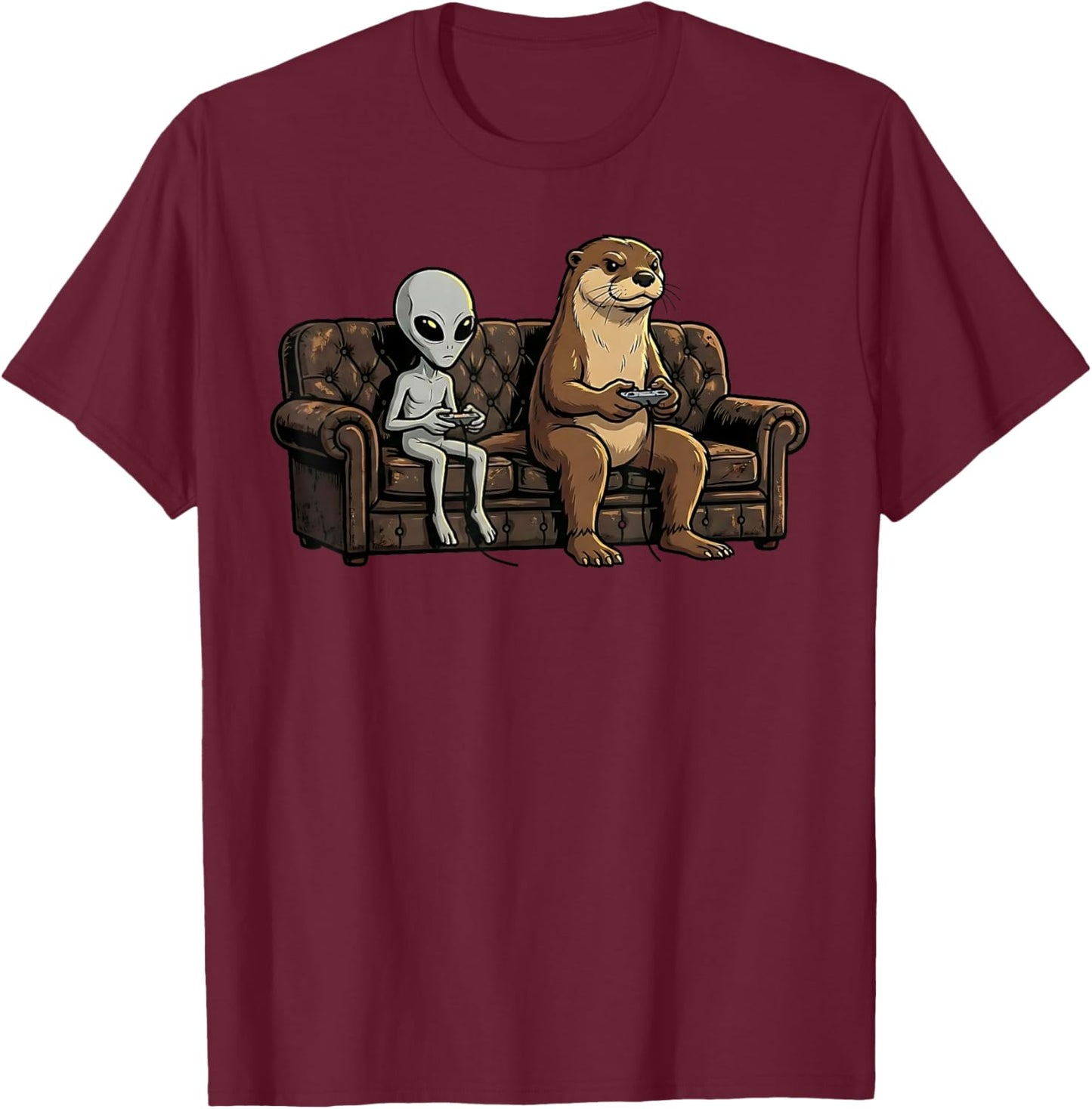 Funny Otter Alien Gaming Video Games Gamer Kids T-Shirt - T-Shirt | Maroon