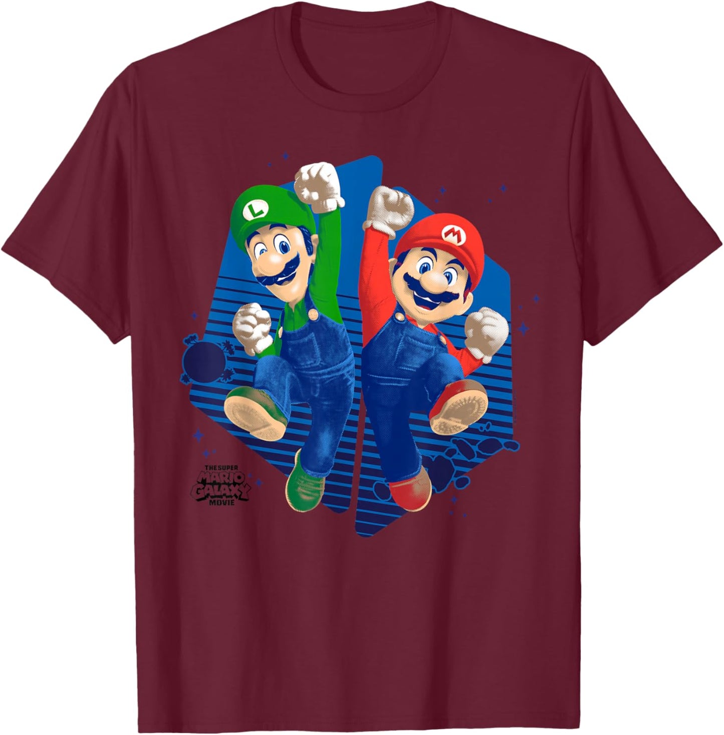 The Super Mario Galaxy Movie Mario & Luigi Galaxy Jump T-Shirt - T-Shirt | Maroon
