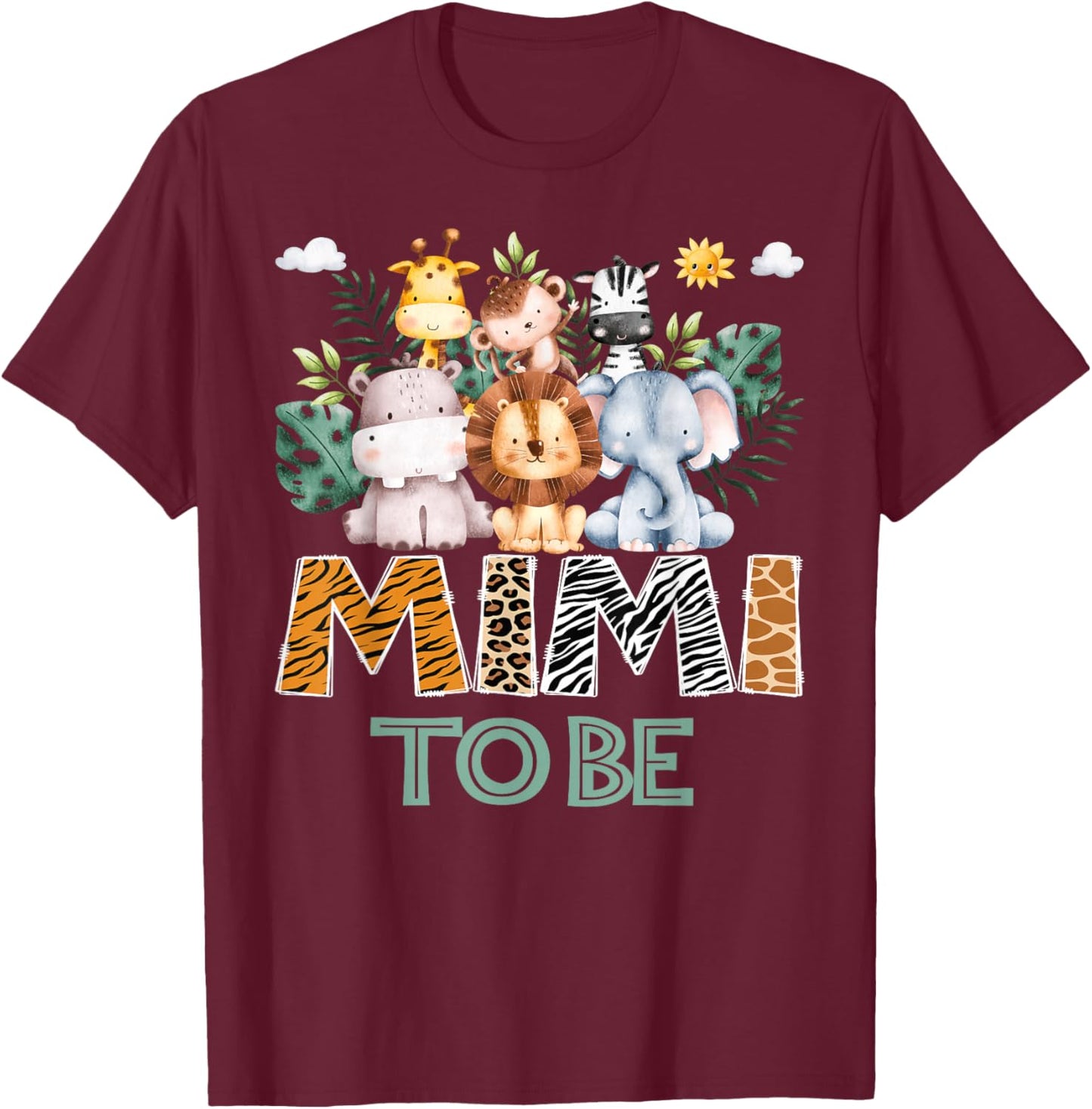 Soon To Be Mimi Jungle Animal Safari Gender Reveal T-Shirt - T-Shirt | Maroon