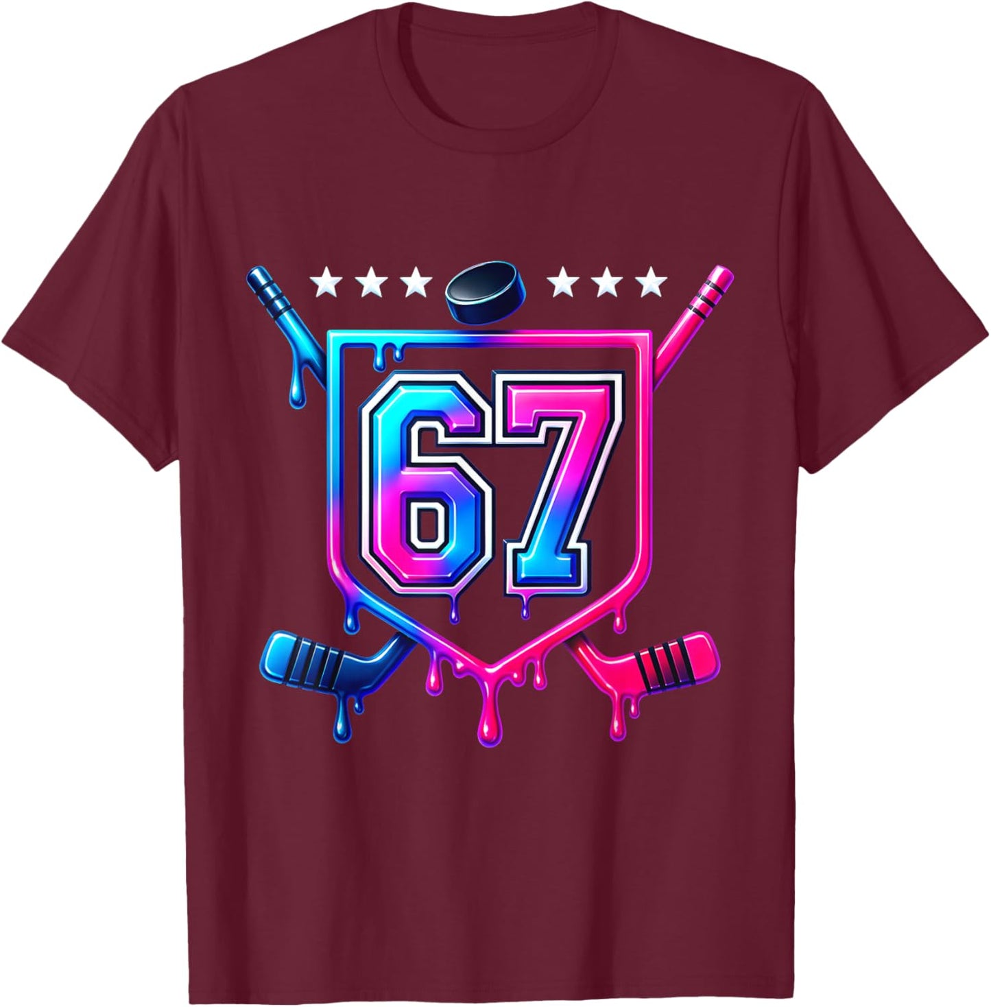 Six Seven Hockey Drip T-Shirt - T-Shirt | Maroon