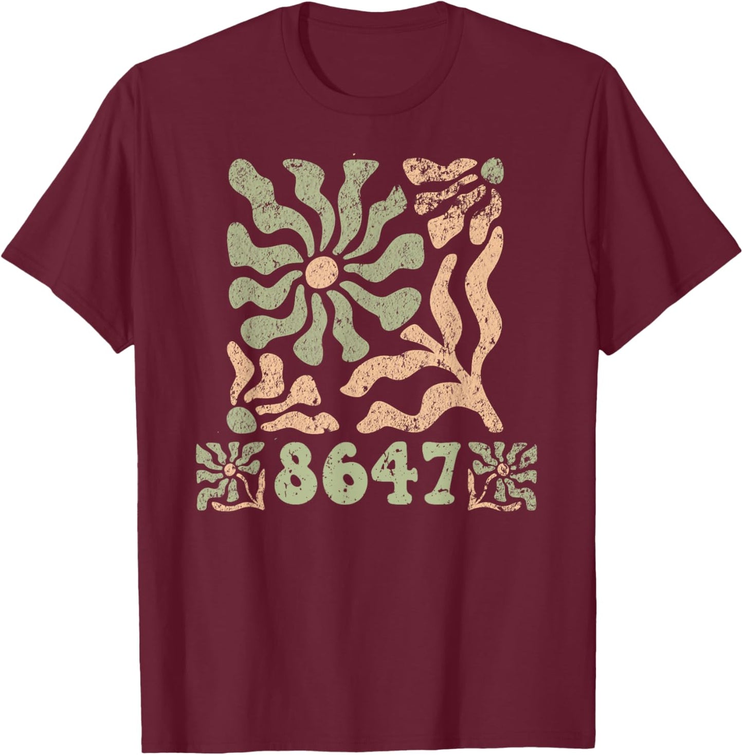 8647 Subtle Anti Trump 86 47 Floral Boho Style T-Shirt - T-Shirt | Maroon