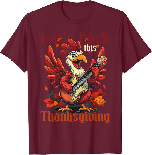 Let’s Rock this Thanksgiving Funny Turkey Guitar Rock N Roll T-Shirt - T-Shirt | Maroon