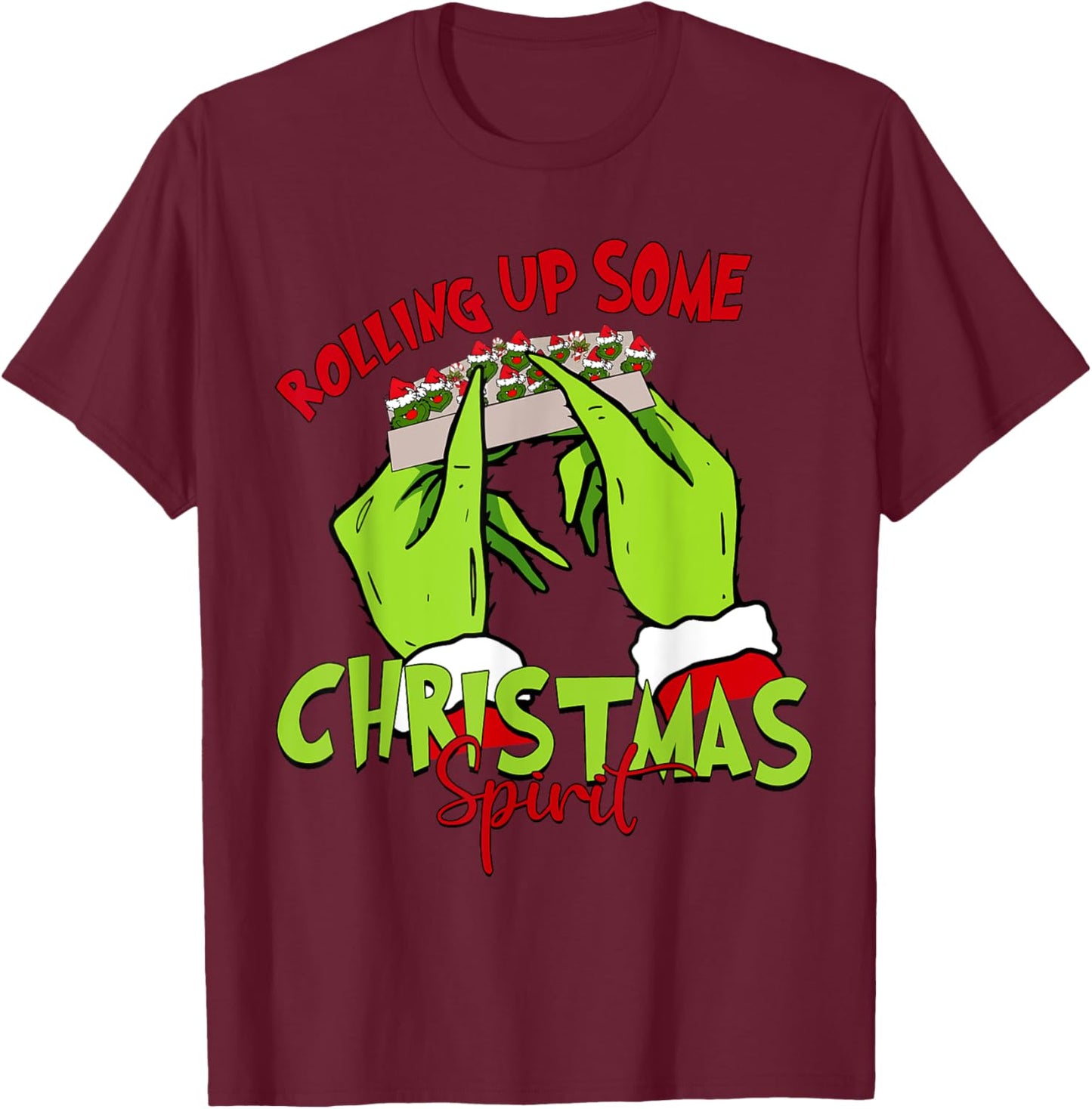 Rolling Up Some Christmas Spirit Xmas Santa Pajamas Holiday T-Shirt - T-Shirt | Maroon