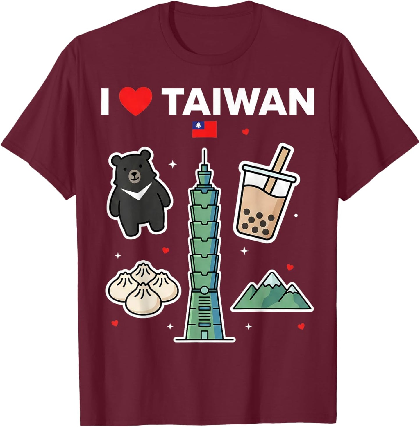 I Love Taiwan T-Shirt - T-Shirt | Maroon