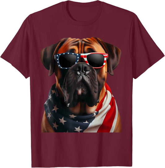 Bullmastiff Dog 4th Of July American Incependence Day Owner Men Women Kids T-Shirt - T-Shirt | Maroon