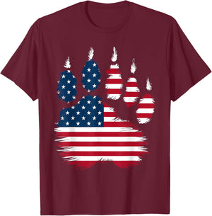 Bear Paw Patriotic USA Flag 4th of July Women Kids Men T-Shirt - T-Shirt | Maroon