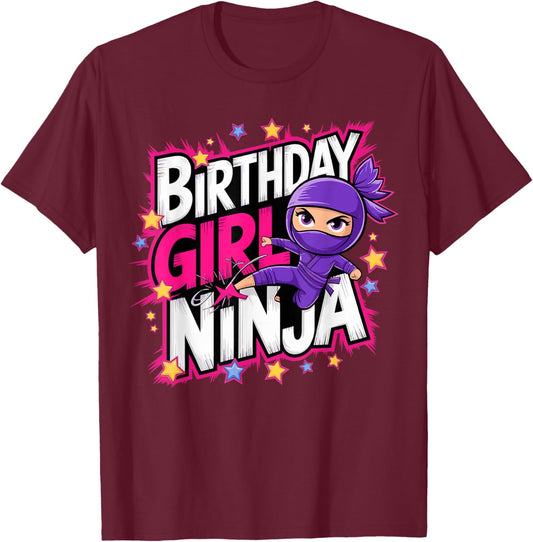 Birthday Girl Ninja Party T-Shirt - T-Shirt | Maroon