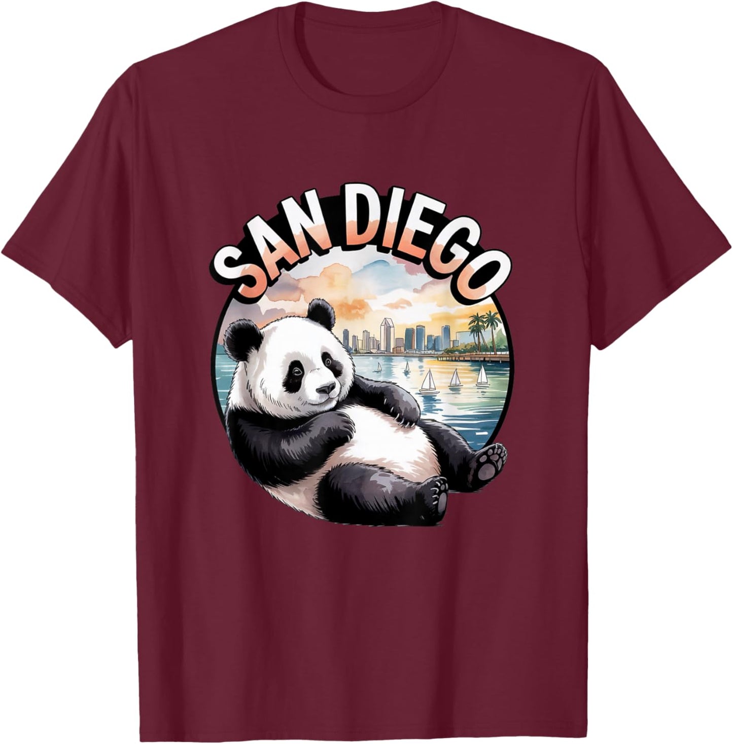 San Diego Panda Cute Animal City Zoo Park T-Shirt - T-Shirt | Maroon