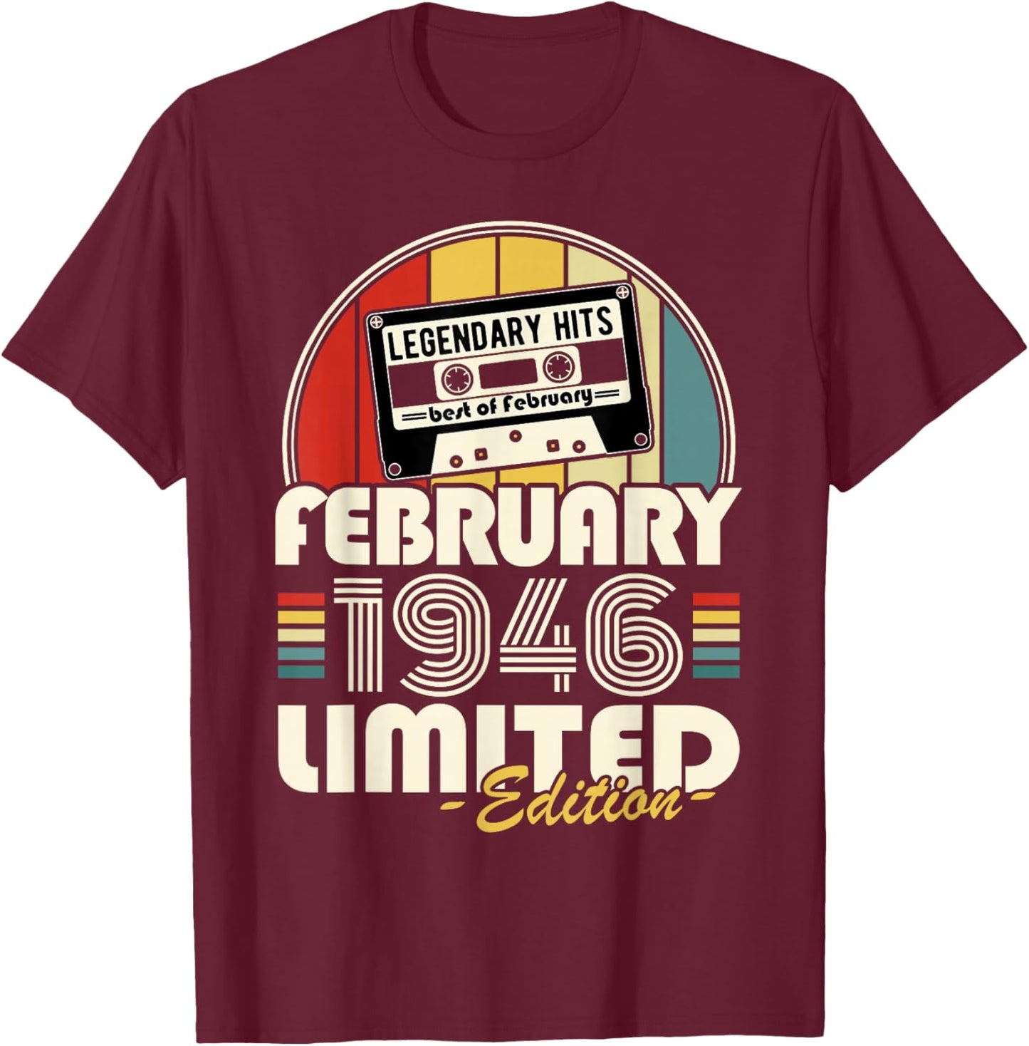 Vintage Anniversaire 80 Ans Née en Février 1946 Homme Femme T-Shirt - T-Shirt | Maroon