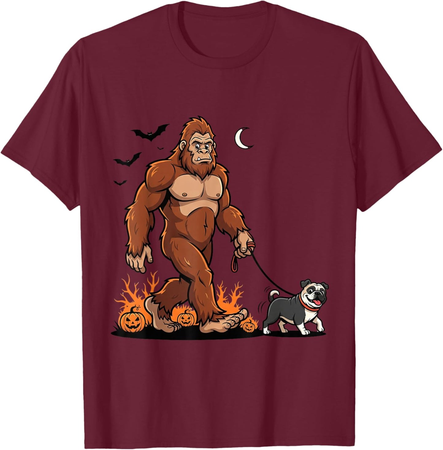 Bigfoot Walking Pug Halloween Dog Sasquatch Funny Costume T-Shirt - T-Shirt | Maroon