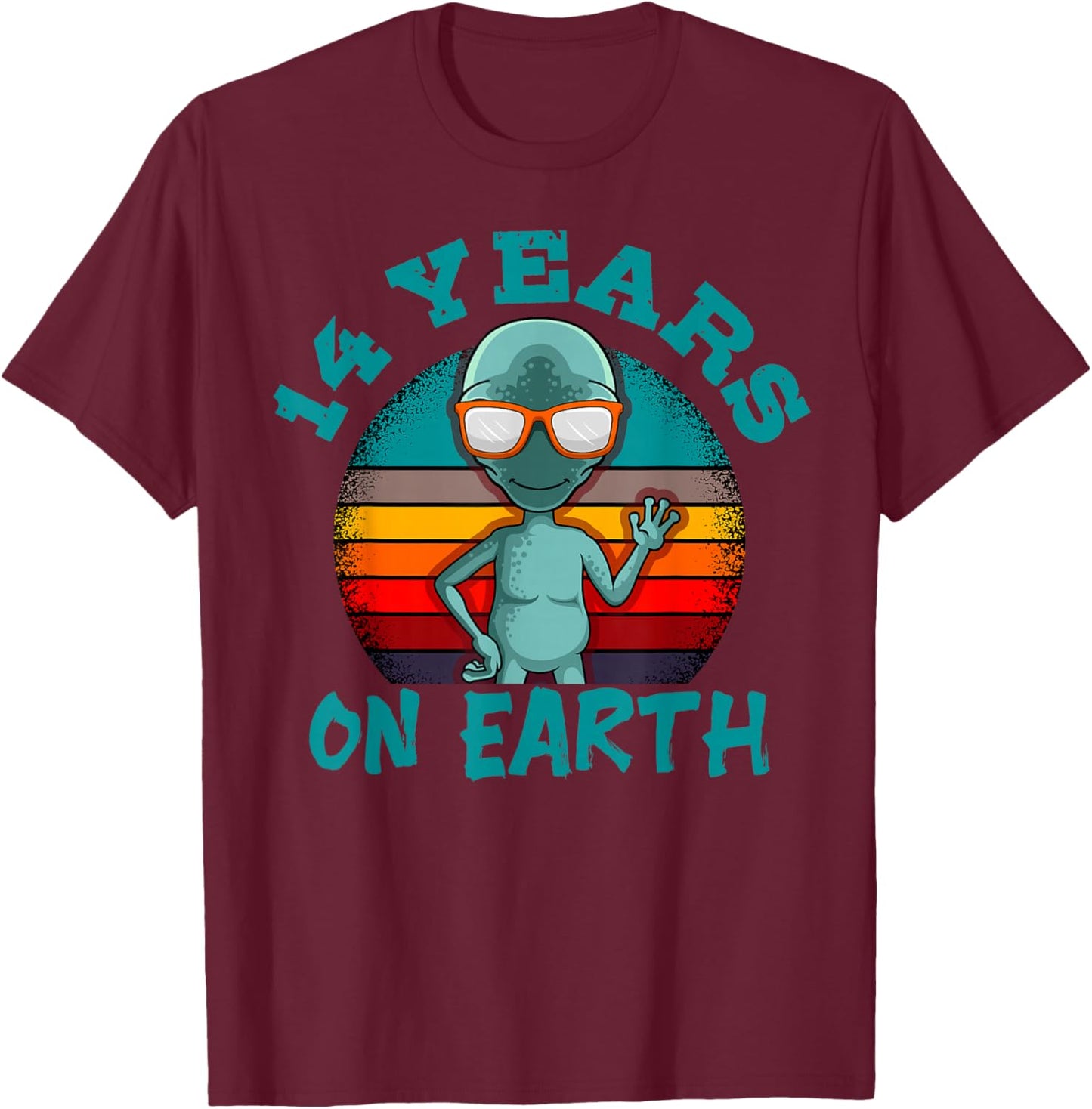 Alien 14th Birthday Party UFO Space Galaxy Traveler Cosmos T-Shirt - T-Shirt | Maroon