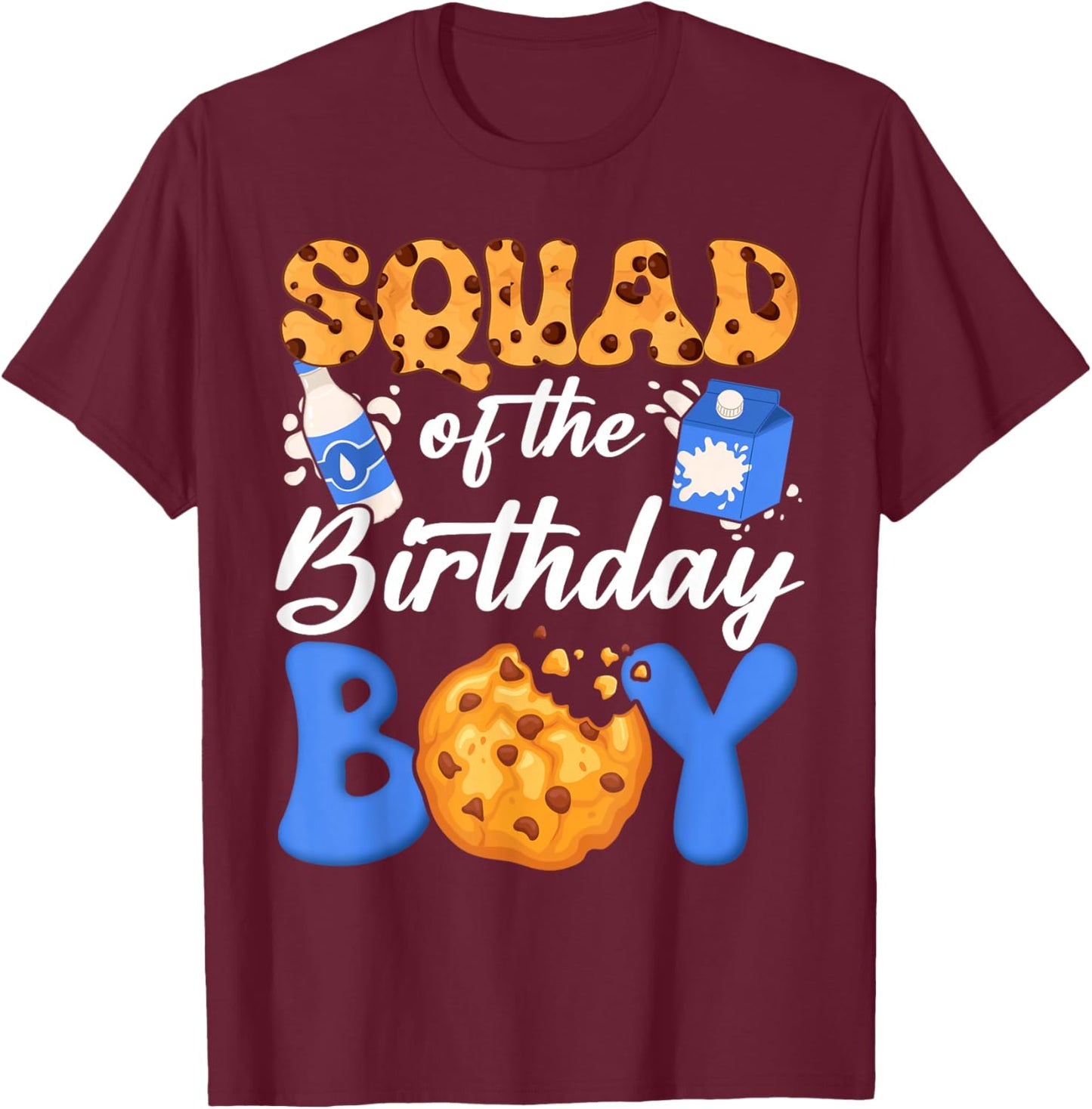 Squad of The Birthday Boy Milk and Cookies 1St Birthday T-Shirt - T-Shirt | Maroon