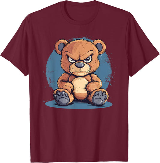 Funny Grumpy Bear Art T-Shirt - T-Shirt | Maroon