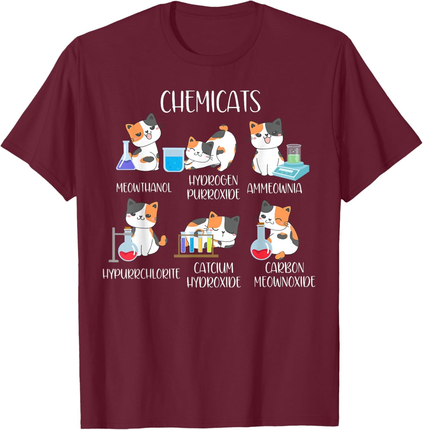 Cute Cats Scientist Science Teacher Cat Lover , -Adults, Black, Small, Short Sleeve T-Shirt - T-Shirt | Maroon
