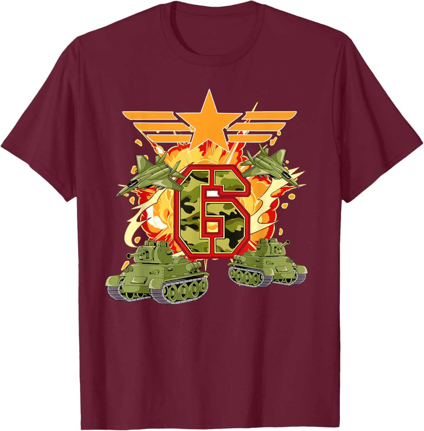 6th Birthday Army T-Shirt - T-Shirt | Maroon