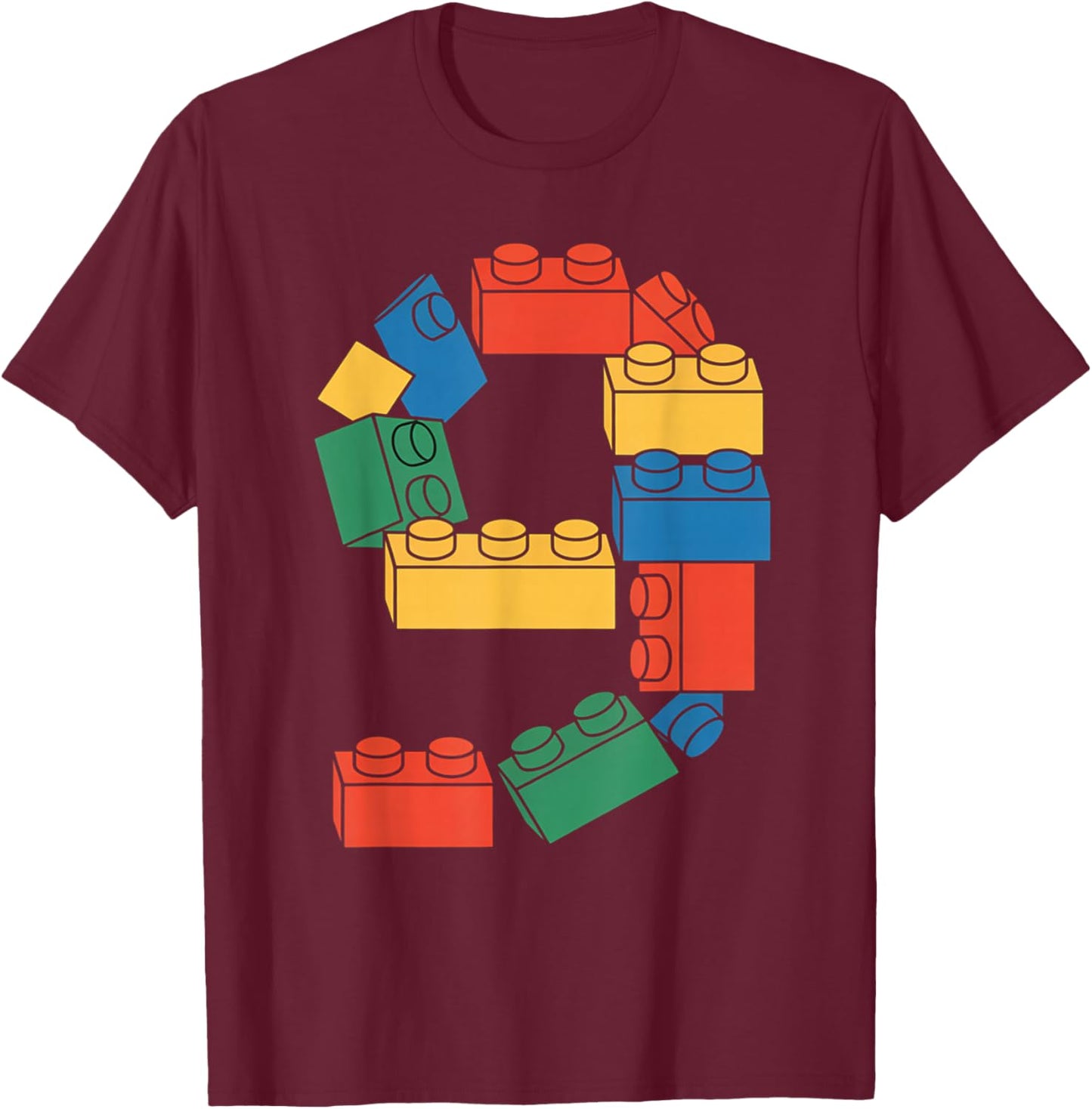 Baumeister zum 9. Geburtstag, neun 9 Jahre alt, Baustein T-Shirt - T-Shirt | Maroon