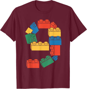 Baumeister zum 9. Geburtstag, neun 9 Jahre alt, Baustein T-Shirt - T-Shirt | Maroon