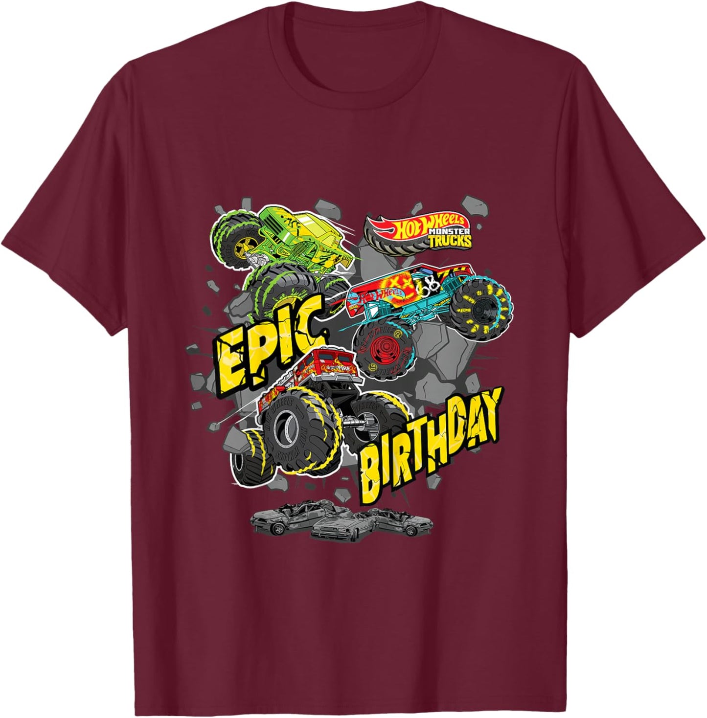 Kids Hot Wheels Monster Trucks - Epic Birthday T-Shirt - T-Shirt | Maroon